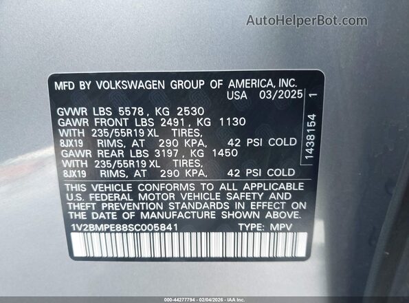 1V2BMPE88SC005841 2025 VOLKSWAGEN ID.4 Серый Вид подкапотного пространства
