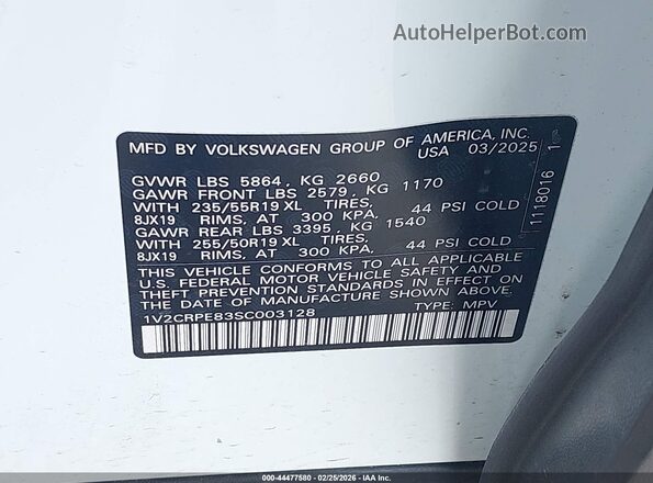 1V2CRPE83SC003128 2025 VOLKSWAGEN ID.4 White Widok komory silnika