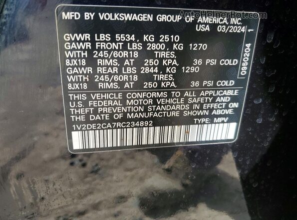 1V2DE2CA7RC234892 2024 VOLKSWAGEN ATLAS Black 