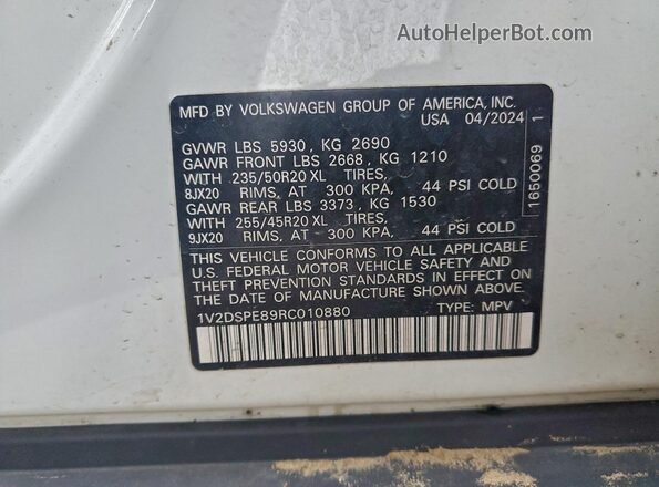 1V2DSPE89RC010880 2024 VOLKSWAGEN ID.4 White Widok naklejki z numerem VIN