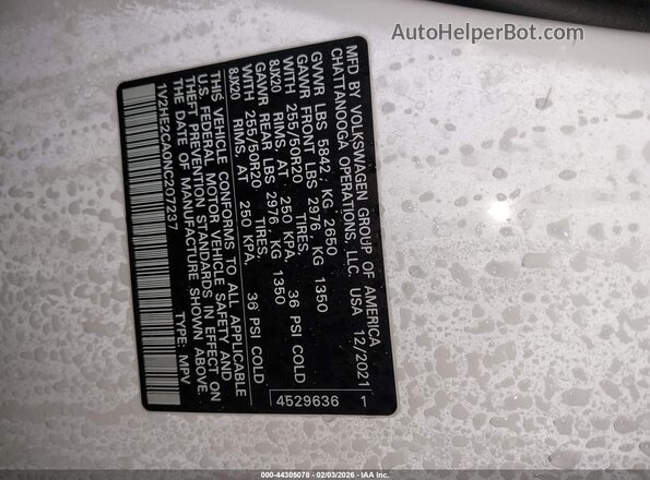 1V2HE2CA0NC207237 2022 VOLKSWAGEN ATLAS White 