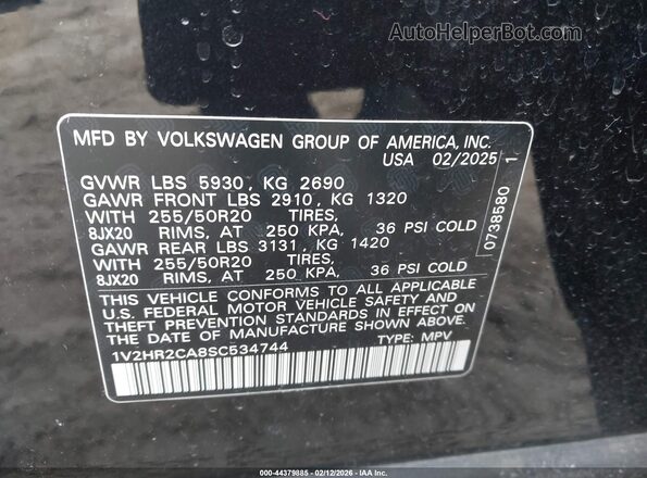 1V2HR2CA8SC534744 2025 VOLKSWAGEN ATLAS Black Engine compartment view