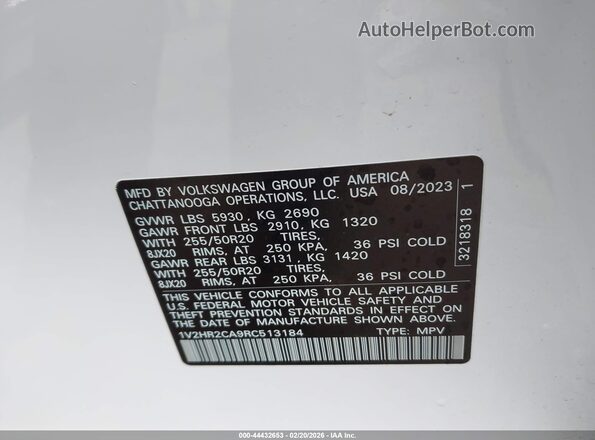 1V2HR2CA9RC513184 2024 VOLKSWAGEN ATLAS White Вид підкапотного простору