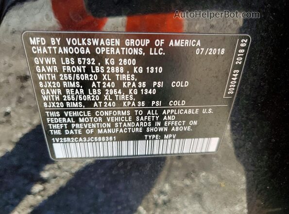 1V2SR2CA3JC588361 2018 VOLKSWAGEN ATLAS Black VIN კოდის სტიკერის ხედი