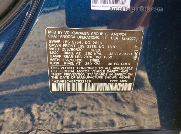1V2WR2CA5PC522128 2023 VOLKSWAGEN ATLAS Blue 