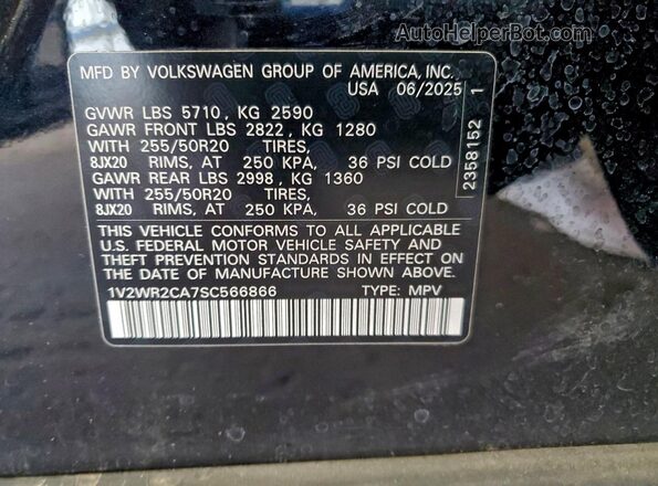 1V2WR2CA7SC566866 2025 VOLKSWAGEN ATLAS Black Vista interior de 360 grados