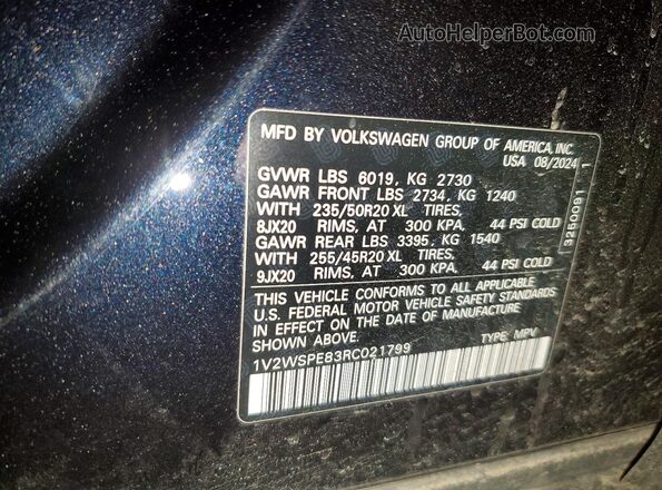 1V2WSPE83RC021799 2024 VOLKSWAGEN ID.4 Black Вид наклейки з VIN-кодом