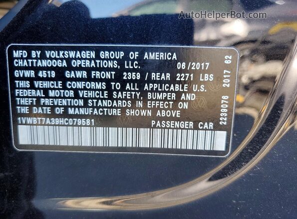 1VWBT7A39HC079581 2017 VOLKSWAGEN PASSAT Черный Вид подкапотного пространства