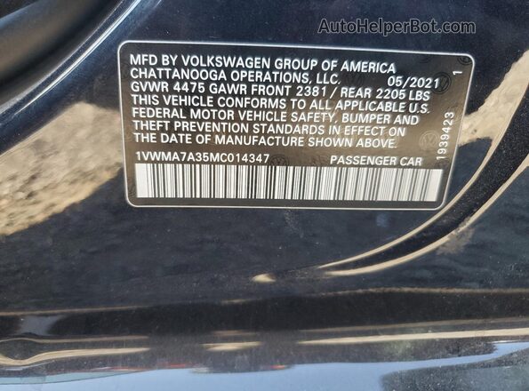 1VWMA7A35MC014347 2021 VOLKSWAGEN PASSAT Black 