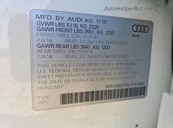 WA1AECF39L1041664 2020 AUDI Q3 White 