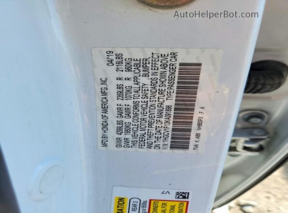 1HGCV1F13KA091896 2019 HONDA ACCORD Белый 