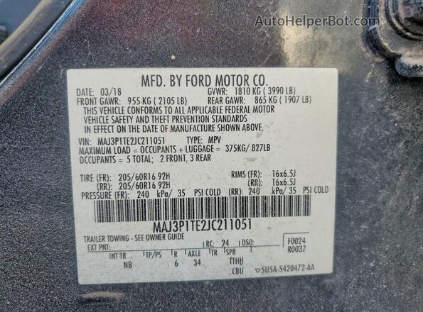 MAJ3P1TE2JC211051 2018 FORD ECOSPORT Синий 