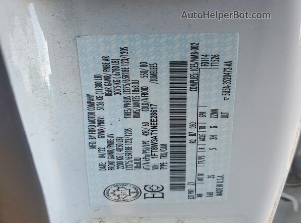 1FT8W3AT1NEE28617 2022 FORD F350 White Widok naklejki z numerem VIN