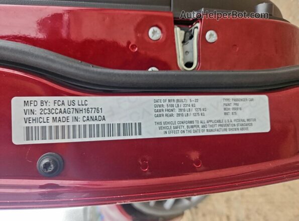 2C3CCAAG7NH167761 2022 CHRYSLER 300 Бордовый Вид подкапотного пространства