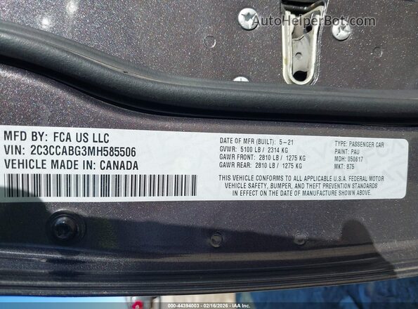 2C3CCABG3MH585506 2021 CHRYSLER 300 Gray 