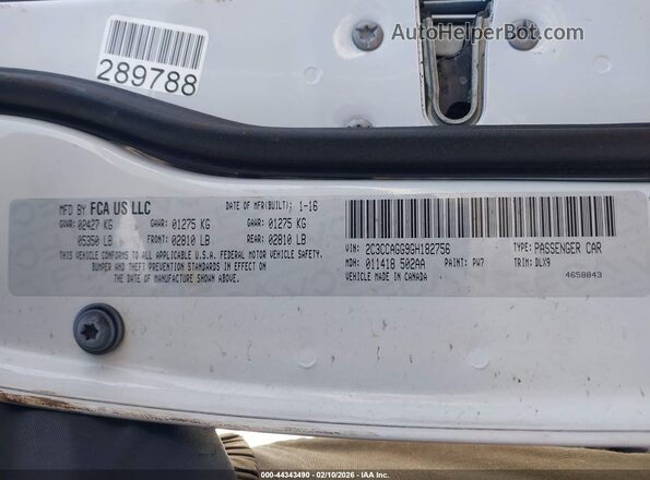 2C3CCAGG9GH182756 2016 CHRYSLER 300 White Widok komory silnika