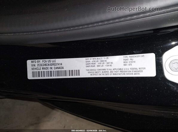 2C3CDBCK4SR537414 2025 DODGE CHARGER Black Շարժիչի բաժամունքի տեսք