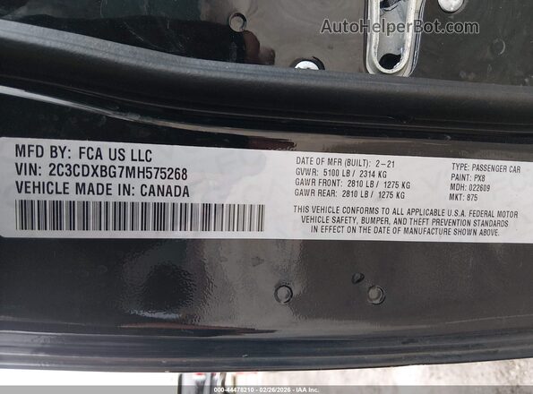 2C3CDXBG7MH575268 2021 DODGE CHARGER Black Engine compartment view