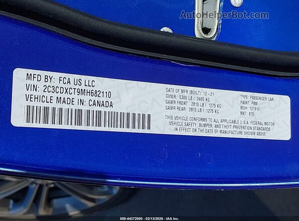 2C3CDXCT9MH682110 2021 DODGE CHARGER Blue Vista del compartimento del motor