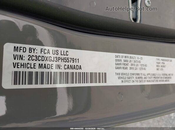 2C3CDXGJ3PH557911 2023 DODGE CHARGER Gray ძრავის განყოფილების ხედი
