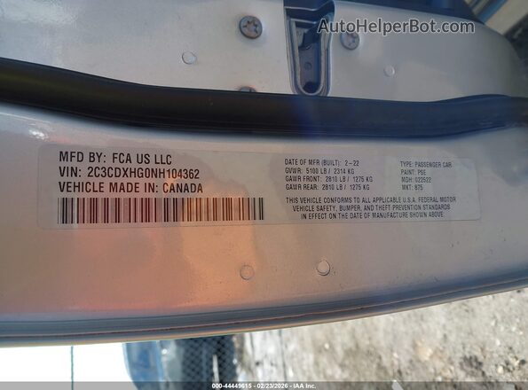 2C3CDXHG0NH104362 2022 DODGE CHARGER Gray Engine compartment view