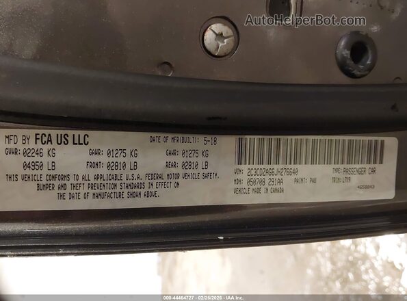 2C3CDZAG6JH276640 2018 DODGE CHALLENGER Серый Вид подкапотного пространства