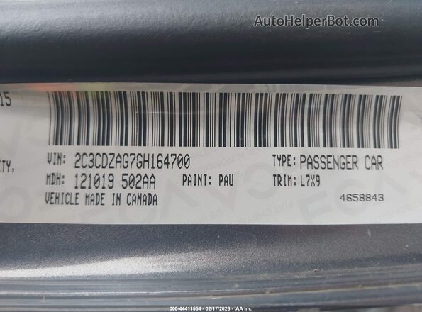 2C3CDZAG7GH164700 2016 DODGE CHALLENGER Gray Շարժիչի բաժամունքի տեսք
