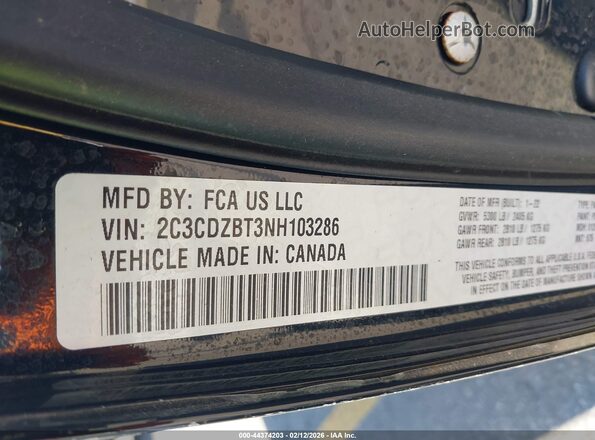 2C3CDZBT3NH103286 2022 DODGE CHALLENGER Black ძრავის განყოფილების ხედი