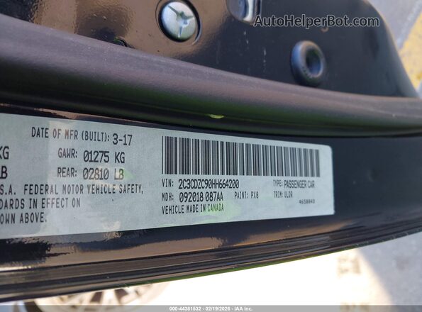 2C3CDZC90HH664200 2017 DODGE CHALLENGER Черный Вид подкапотного пространства