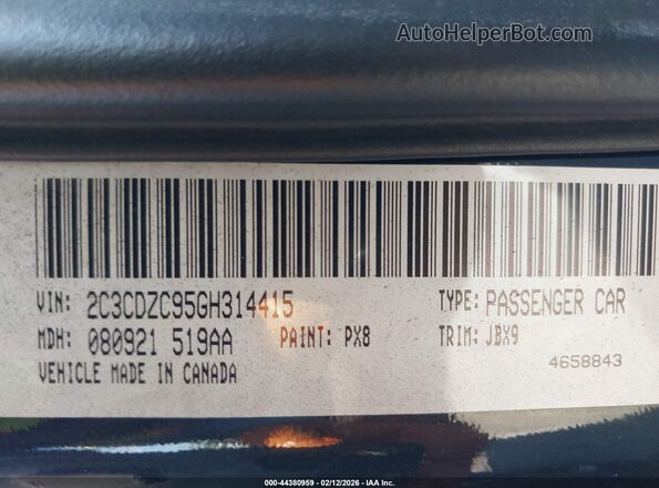 2C3CDZC95GH314415 2016 DODGE CHALLENGER Black ძრავის განყოფილების ხედი