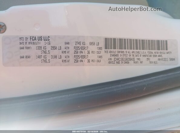 2C4RC1BG1GR296435 2016 CHRYSLER TOWN & COUNTRY White Engine compartment view