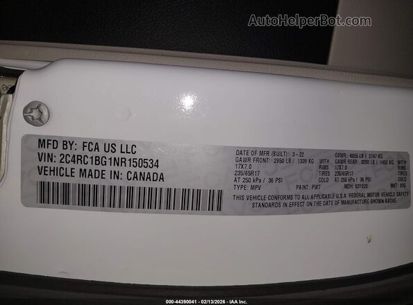 2C4RC1BG1NR150534 2022 CHRYSLER PACIFICA White ძრავის განყოფილების ხედი