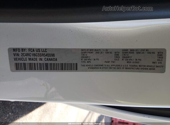 2C4RC1BG3SR545598 2025 CHRYSLER PACIFICA White 