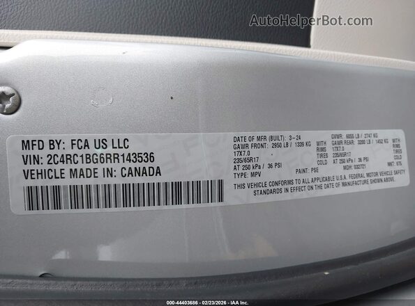 2C4RC1BG6RR143536 2024 CHRYSLER PACIFICA Серебряный 