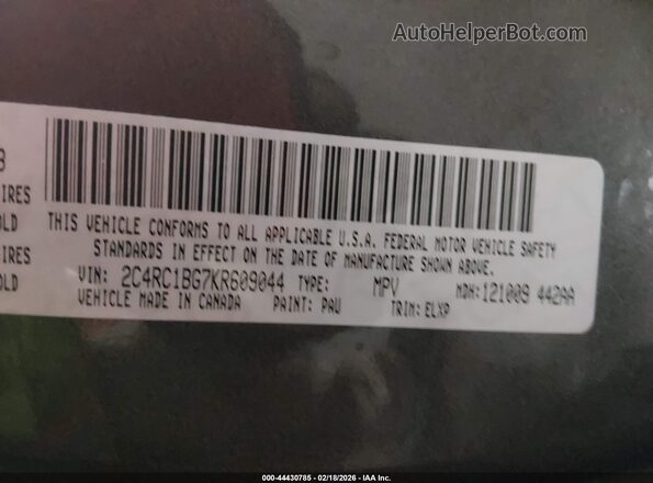 2C4RC1BG7KR609044 2019 CHRYSLER PACIFICA Gray 