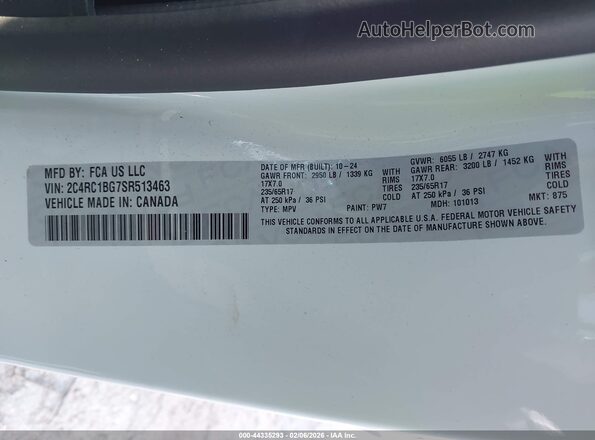 2C4RC1BG7SR513463 2025 CHRYSLER PACIFICA White Engine compartment view