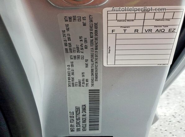 2C4RC1BG7TR225587 2026 CHRYSLER PACIFICA Silver VIN կոդի պիտակի տեսք