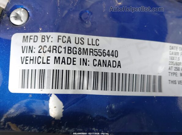 2C4RC1BG8MR556440 2021 CHRYSLER PACIFICA Синий Вид подкапотного пространства