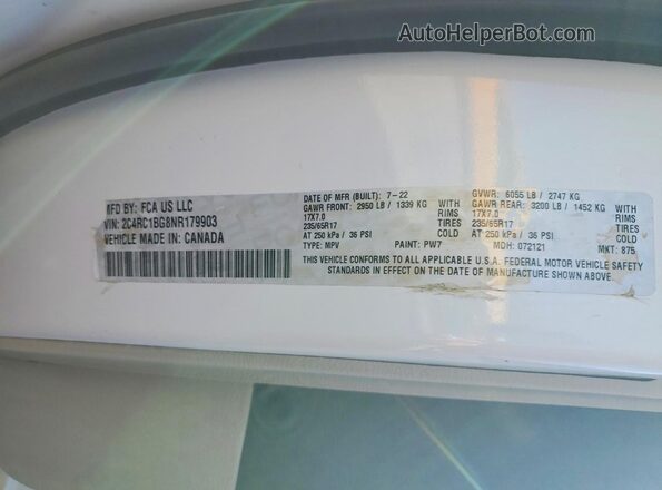 2C4RC1BG8NR179903 2022 CHRYSLER PACIFICA White Vista interior de 360 grados