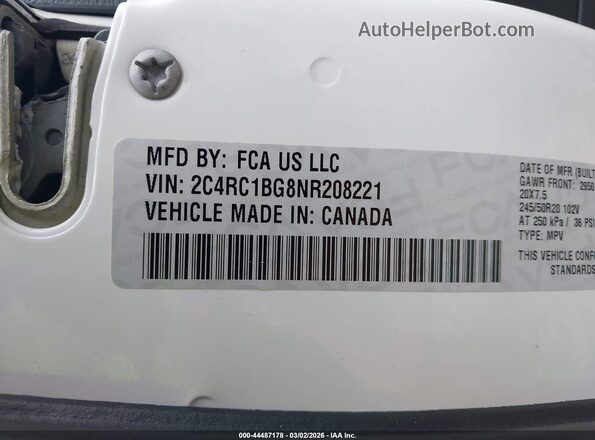 2C4RC1BG8NR208221 2022 CHRYSLER PACIFICA White Widok komory silnika