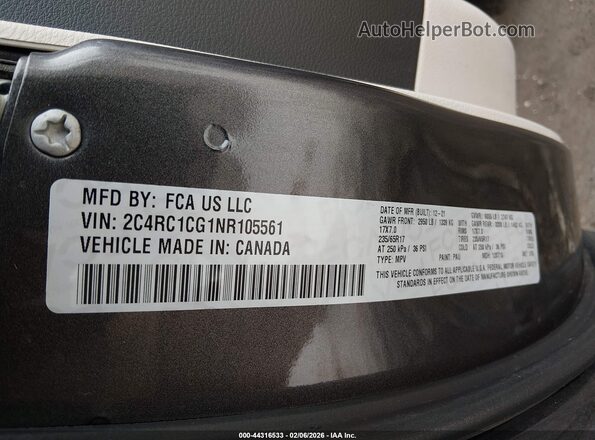 2C4RC1CG1NR105561 2022 CHRYSLER VOYAGER Gray Շարժիչի բաժամունքի տեսք