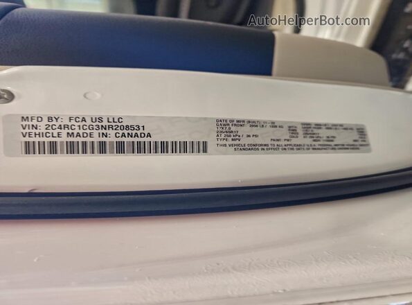 2C4RC1CG3NR208531 2022 CHRYSLER VOYAGER Белый Вид наклейки с VIN-кодом