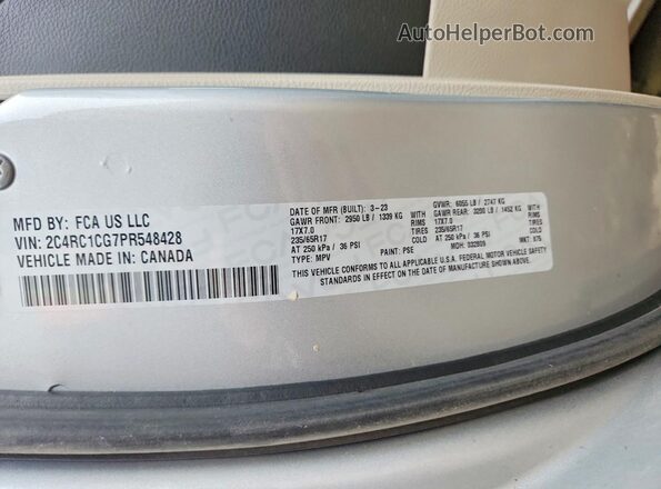 2C4RC1CG7PR548428 2023 CHRYSLER VOYAGER Silver VIN sticker view