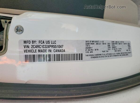 2C4RC1CGXPR551047 2023 CHRYSLER VOYAGER White Widok naklejki z numerem VIN
