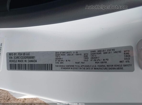 2C4RC1CGXSR566981 2025 CHRYSLER VOYAGER White Вид підкапотного простору