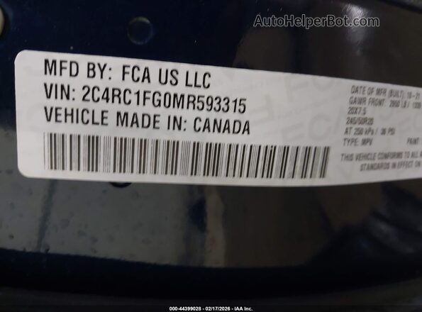 2C4RC1FG0MR593315 2021 CHRYSLER PACIFICA Синий Вид подкапотного пространства