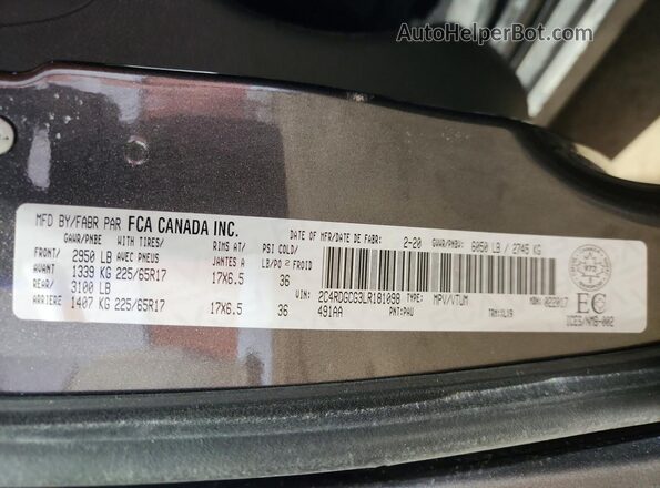 2C4RDGCG3LR181098 2020 DODGE GRAND Серый Вид наклейки с VIN-кодом