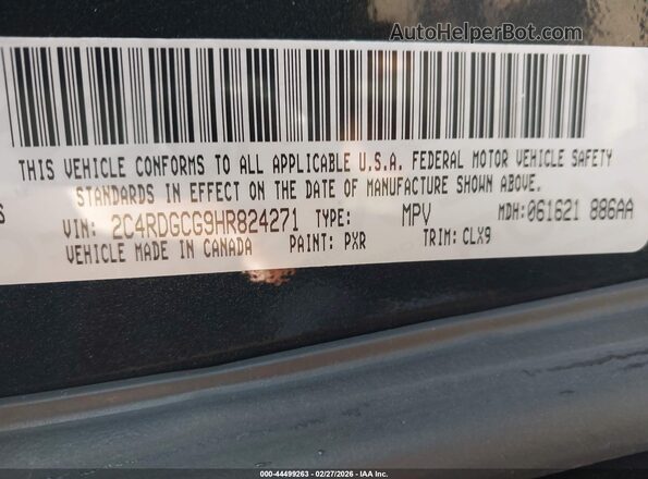 2C4RDGCG9HR824271 2017 DODGE GRAND CARAVAN Gray Vista del compartimento del motor