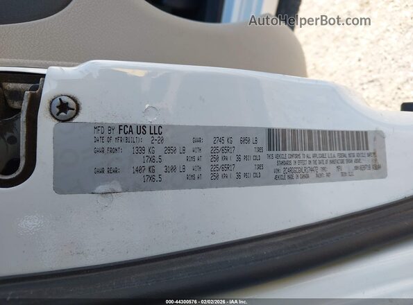 2C4RDGCGXLR174472 2020 DODGE GRAND CARAVAN White Շարժիչի բաժամունքի տեսք