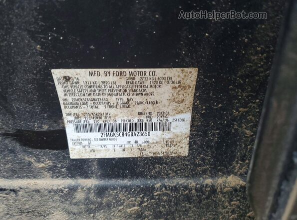 2FMGK5C84GBA23650 2016 FORD FLEX Black Widok naklejki z numerem VIN